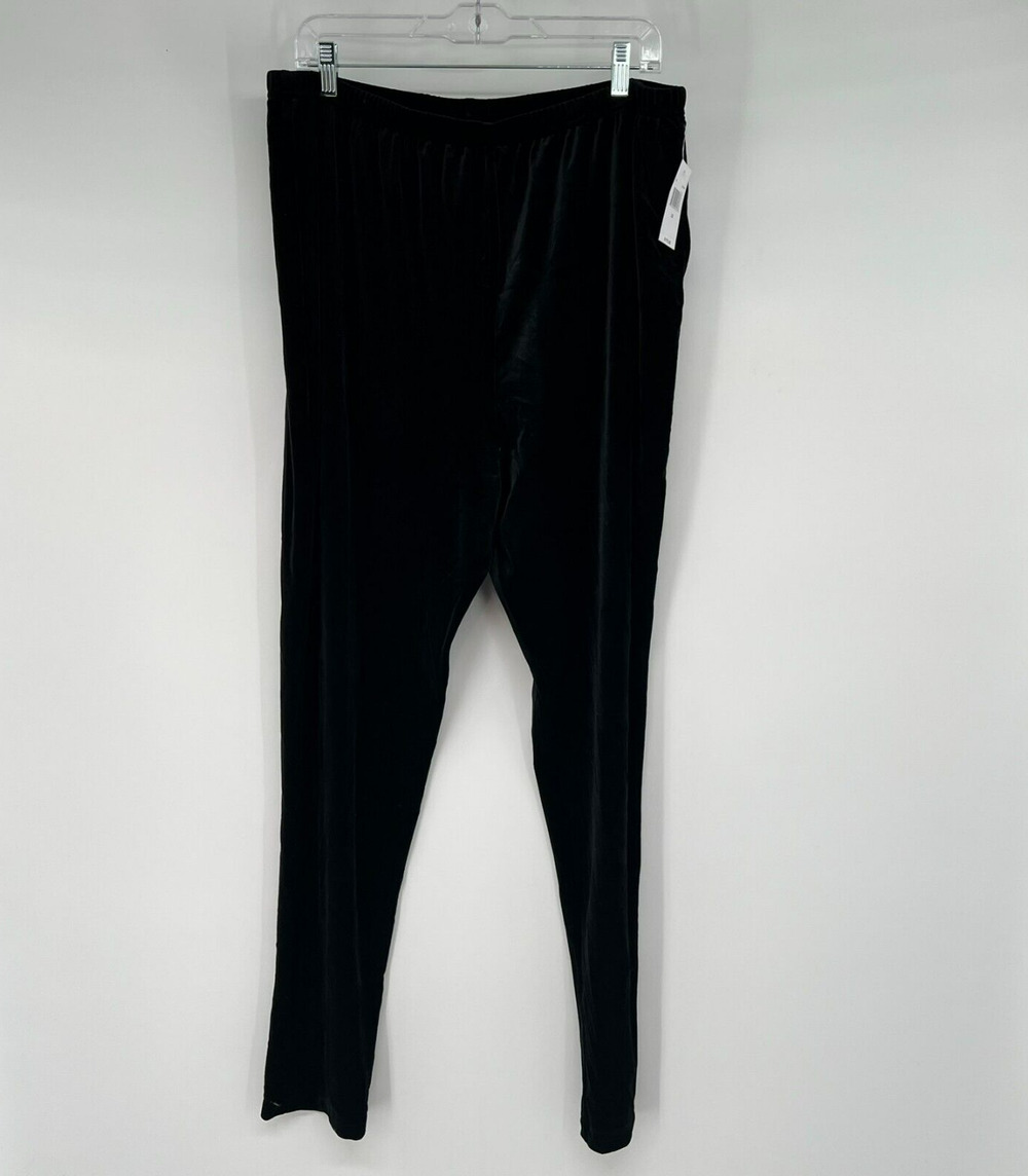 NWT Caroline Rose Velvet Pants 2X Black Stretch Pull On Skinny Tapered Slim Fit